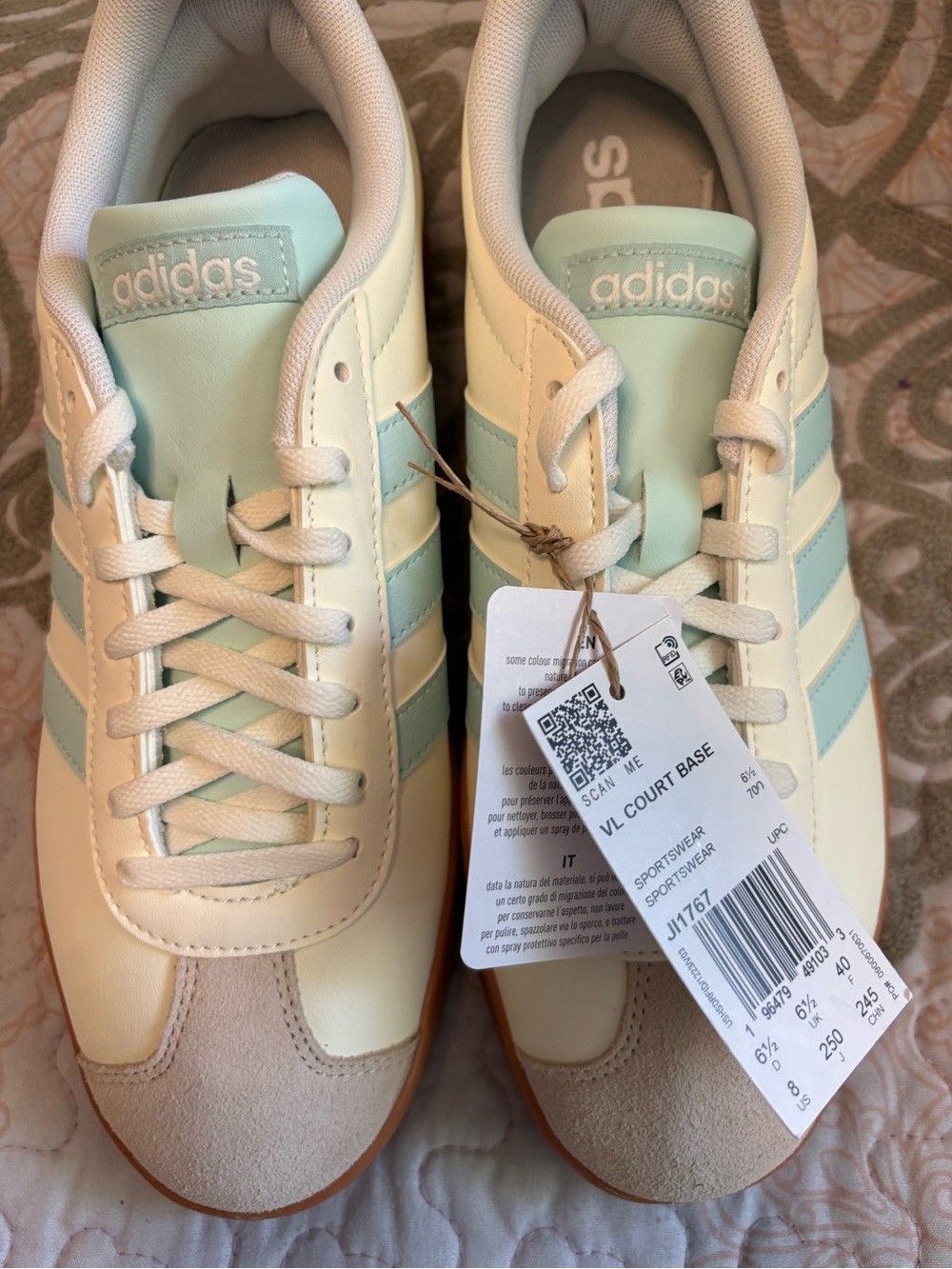 adidas Women’s VL Court Base Sneakers in Mint and Cream